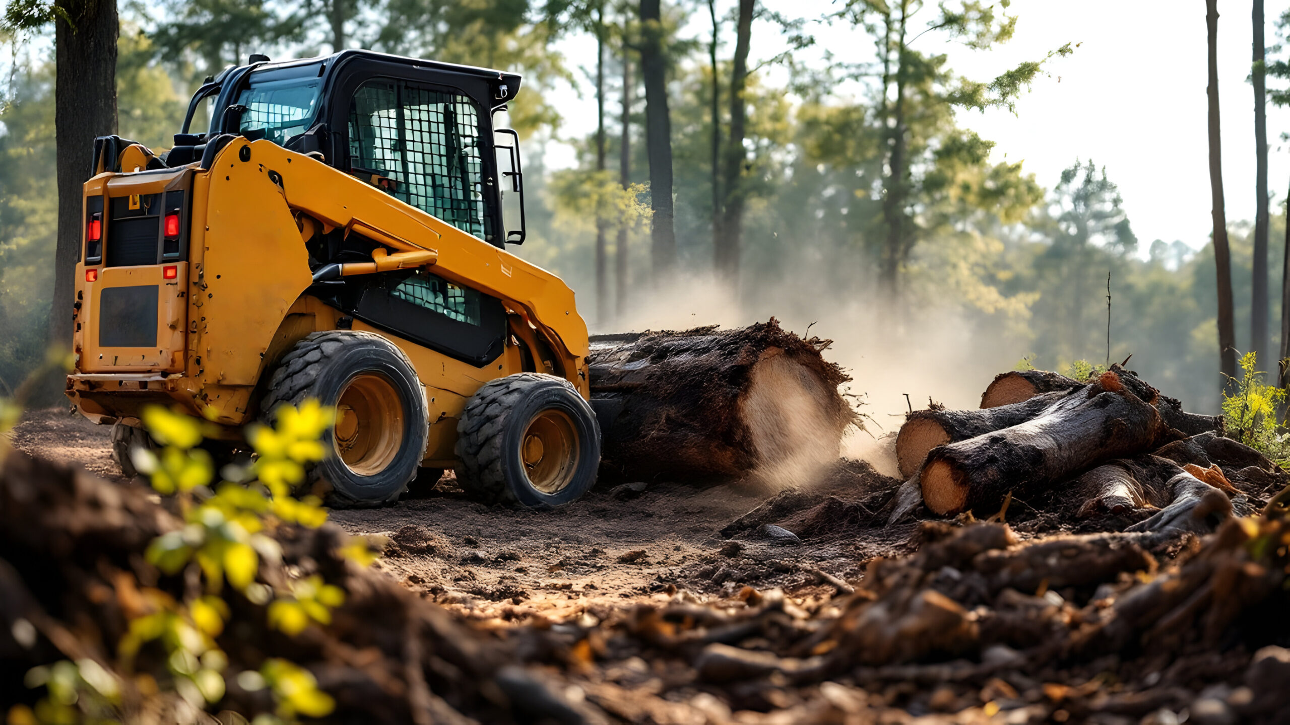 Land clearing services include brush removal, debris cleanup, grading, and site preparation.